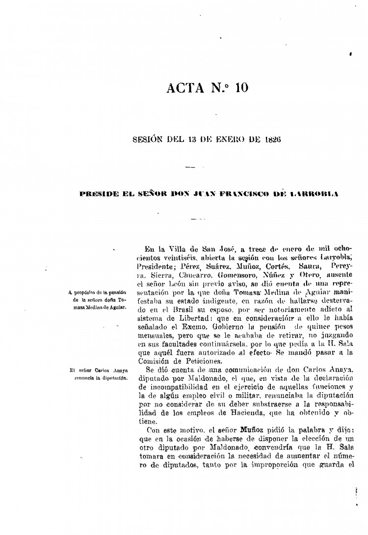 DIARIO DE SESIONES DE LA HONORABLE CAMARA DE REPRESENTANTES DE LA PROVINCIA ORIENTAL del 13/01/1826